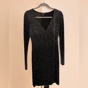 Xscape Black Long Sleeve Dress with Silver Beading